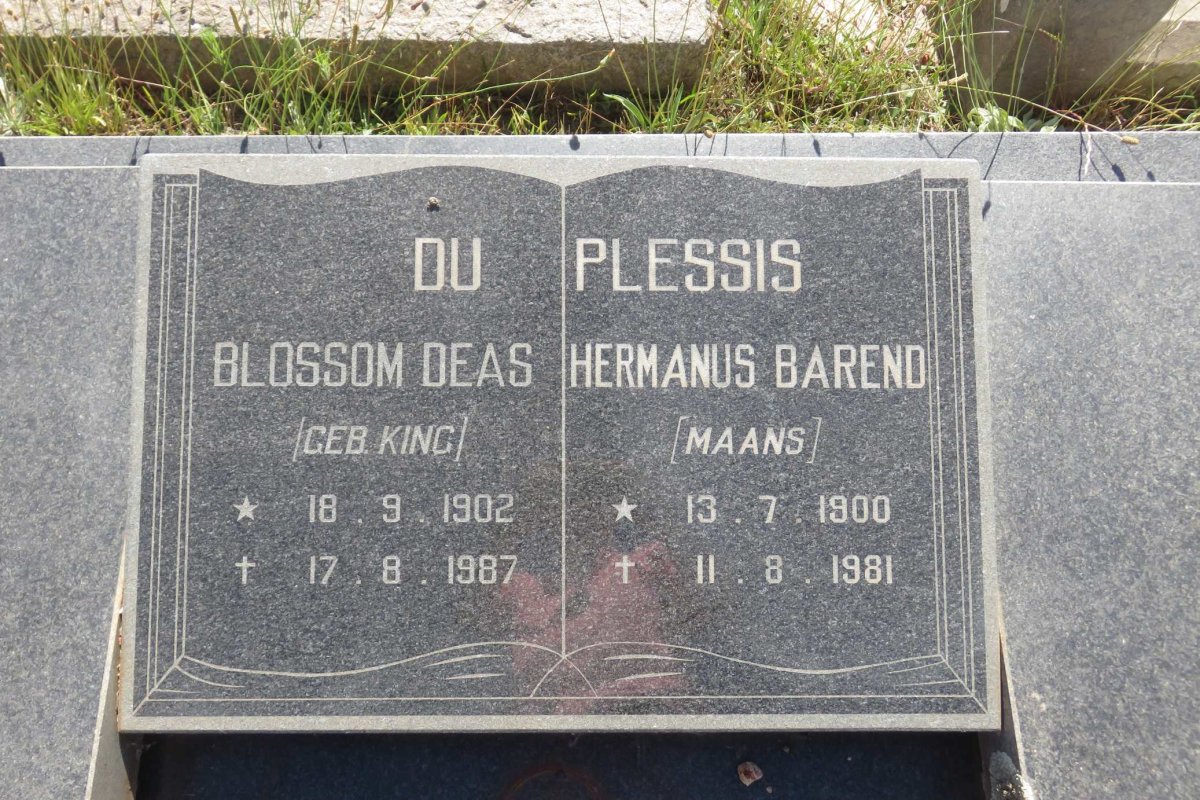 PLESSIS Hermanus Barend, du 1900-1981 &amp; Blossom Deas KING 1902-1987
