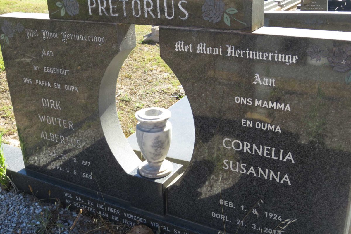 PRETORIUS Dirk Wouter Albertus 1917-1989 &amp; Cornelia Susanna 1924-201?