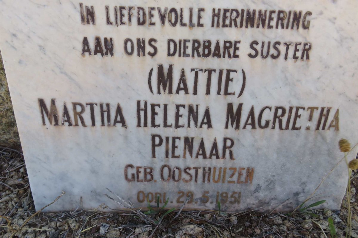 PIENAAR Martha Helena Magrietha nee OOSTHUIZEN -1951