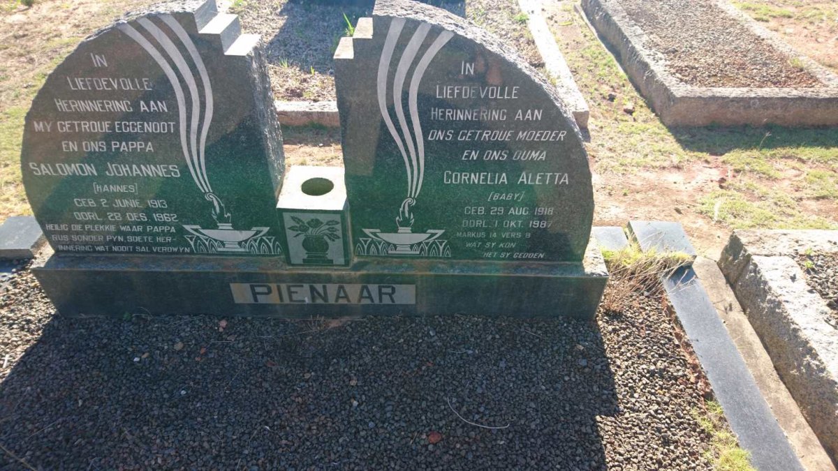 PIENAAR Salomon Johannes 1913-1962 &amp; Cornelia Aletta 1918-1987