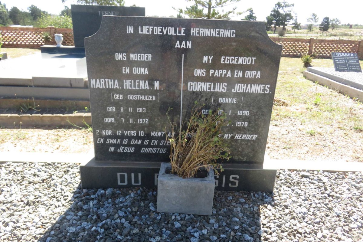 PLESSIS Cornelius Johannes, du 1890-1970 &amp; Martha Helena M. OOSTHUIZEN 1913-1972