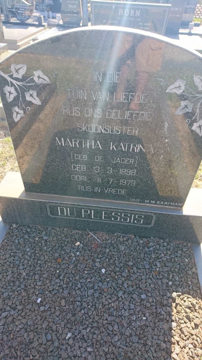 PLESSIS Martha Katrina, du nee DE JAGER 1898-1978
