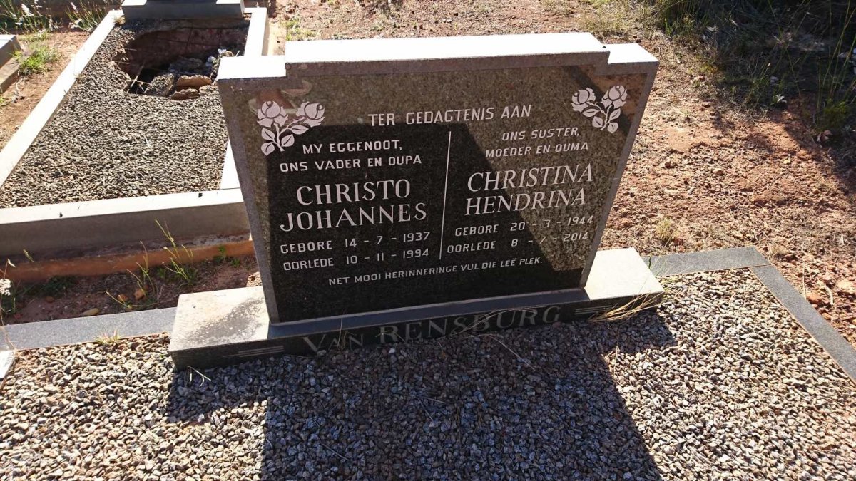 RENSBURG Christo Johannes, van 1937-1994 &amp; Christina Hendrina 1944-2014
