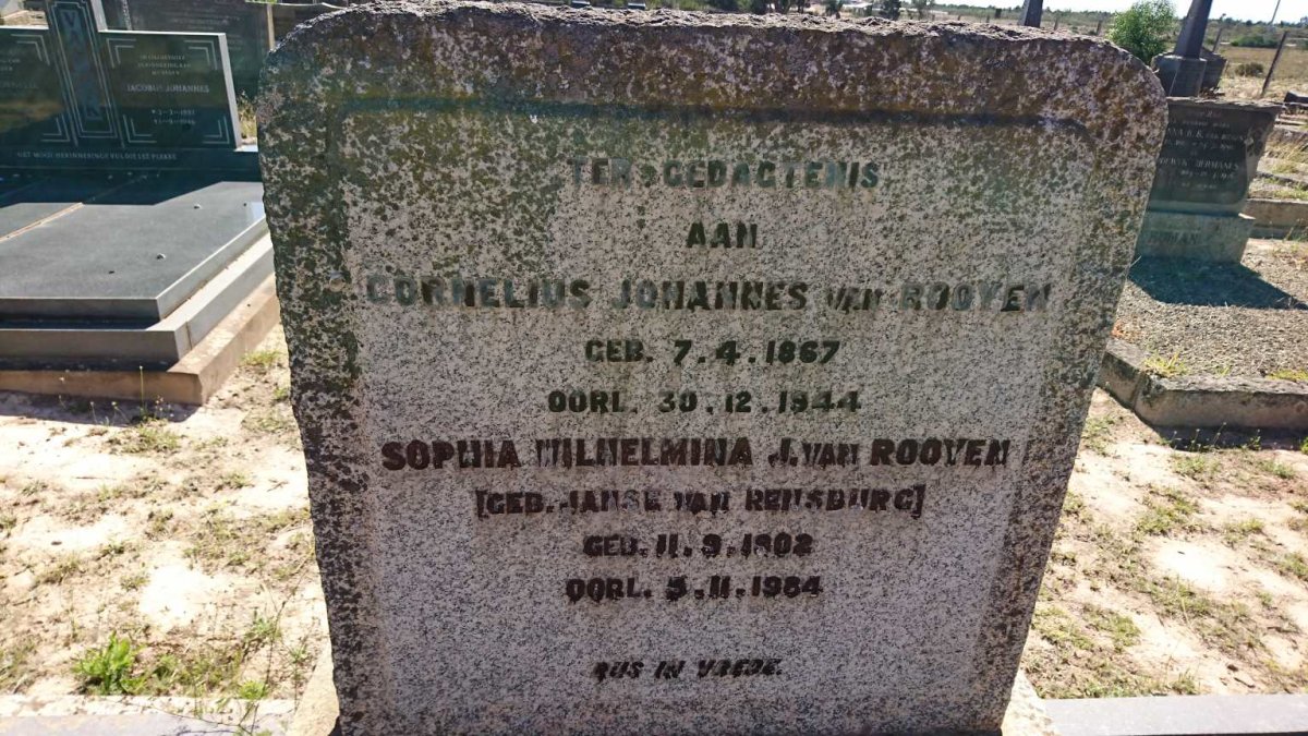 ROOYEN Cornelius Johannes, van 1867-1944 &amp; Sophia Wilhelmina J. JANSE VAN RENSBURG 1902-1984