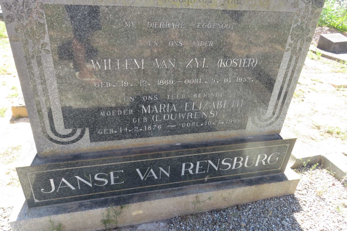 RENSBURG Willem van Zyl, Janse van 1869-1952 &amp; Maria Elizabeth LOUWRENS 1876-1969