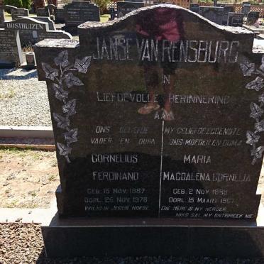 RENSBURG Cornelius Ferdinand, Janse van 1887-1978 &amp; Maria Magdalena Cornelia 1889-1957