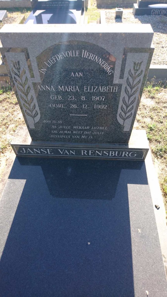 RENSBURG Anna Maria Elizabeth, Janse van 1907-1992