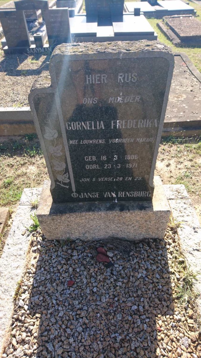 RENSBURG Cornelia Frederika, Janse van formerly MARAIS nee LOUWRENS 1886-1971