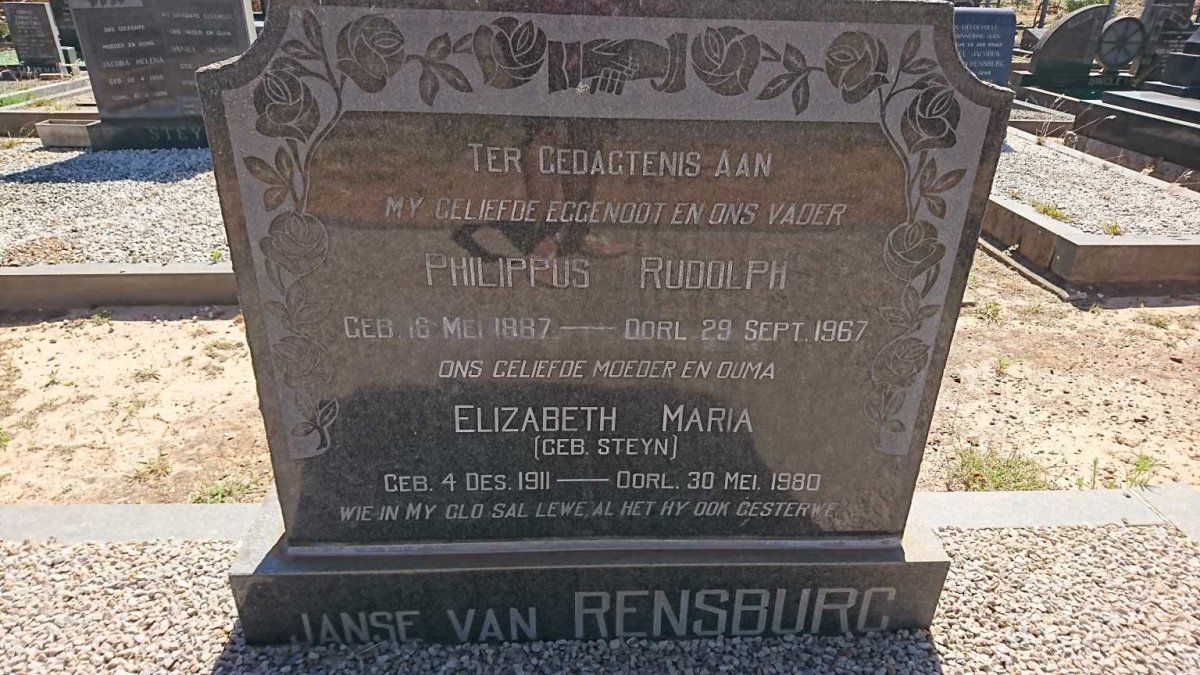 RENSBURG Philippus Rudolph, Janse van 1887-1967 &amp; Elizabeth Maria STEYN 1911-1980