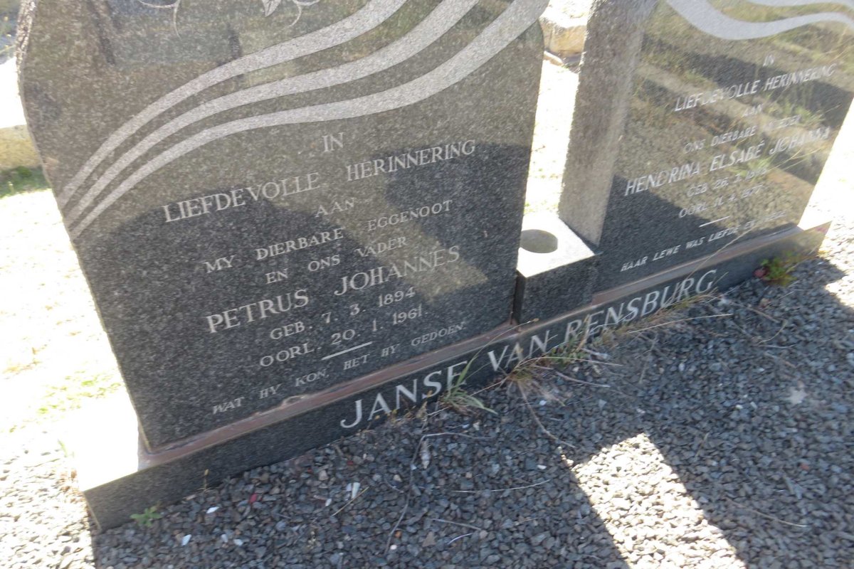 RENSBURG Petrus Johannes, Janse van 1894-1961 &amp; Hendrina Elsabe Johanna 1898-1977