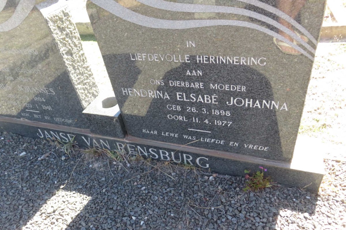 RENSBURG Petrus Johannes, Janse van 1894-1961 &amp; Hendrina Elsabe Johanna 1898-1977