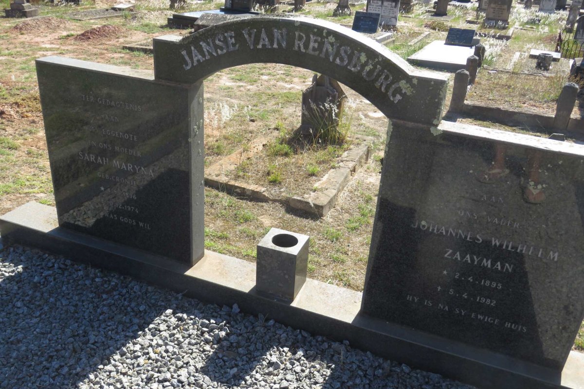 RENSBURG Johannes Wilhelm Zaayman, Janse van 1895-1982 &amp; Sarah Maryna CRONJE 1896-1974