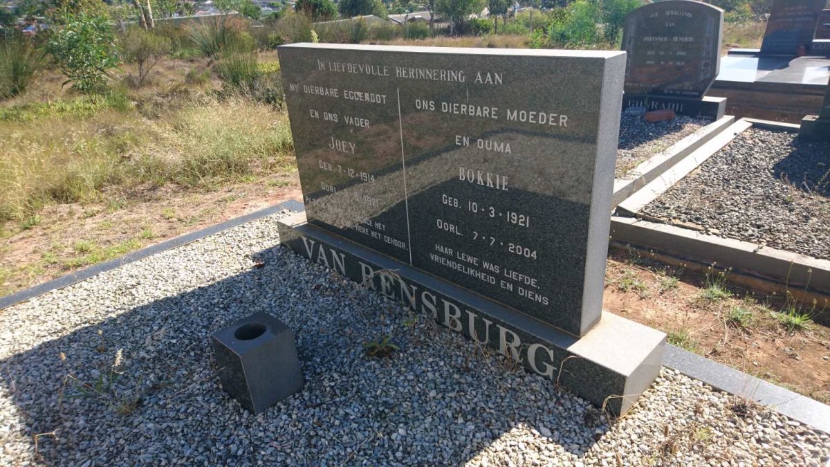 RENSBURG Joey, van 1914-1971 &amp; Bokkie 1921-2004