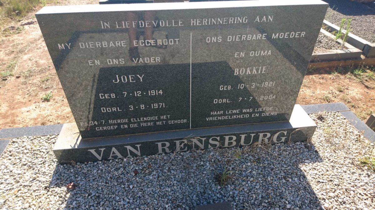 RENSBURG Joey, van 1914-1971 &amp; Bokkie 1921-2004