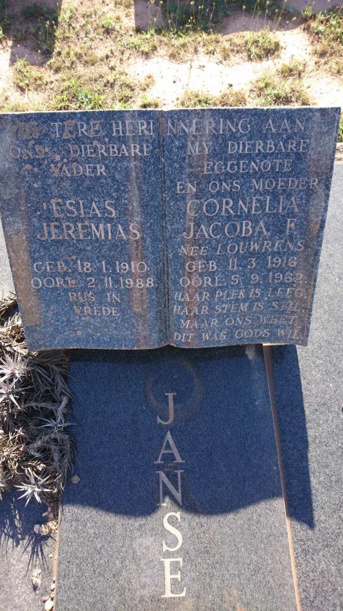 RENSBURG Jesias Jeremias, Janse van 1910-1988 &amp; Cornelia Jacoba F. LOUWRENS 1916-1962