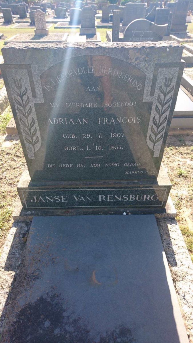 RENSBURG Adriaan Francois, Janse van 1907-1957