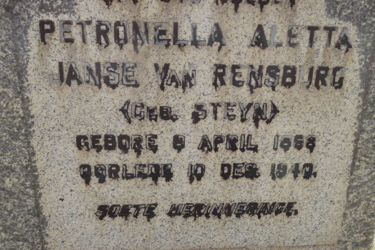 RENSBURG Petronella Aletta, Janse van nee STEYN 1868-1940