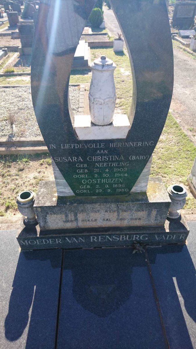 RENSBURG Oosthuizen, van 1896-1980 &amp; Susara Christina NEETHLING 1902-1964