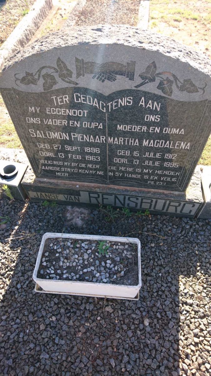 RENSBURG Salomon Pienaar, Janse van 1896-1963 &amp; Martha Magdalena 1912-1995