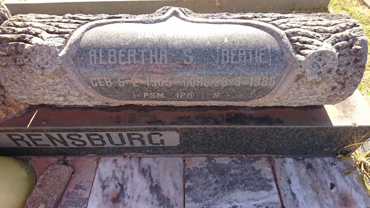 RENSBURG Albertha S., Janse van 1905-1986