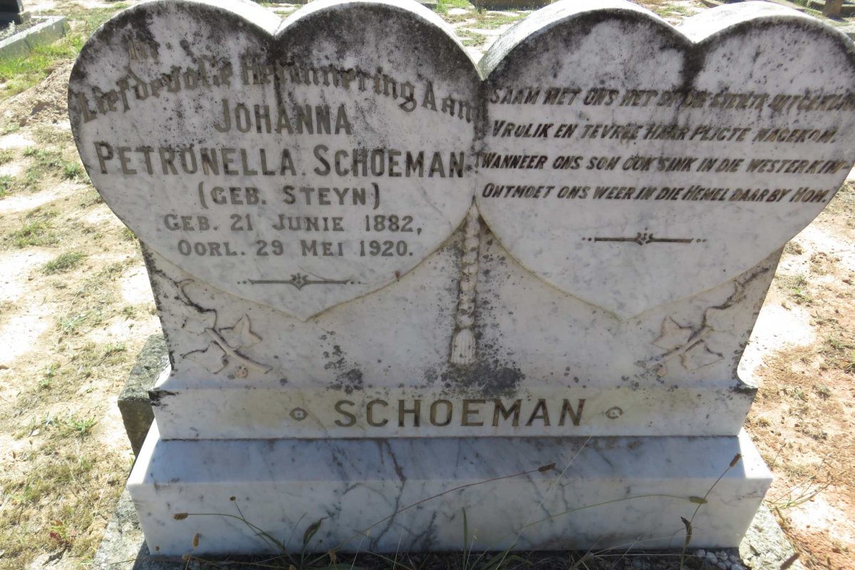 SCHOEMAN Johanna Petronella nee STEYN 1882-1920
