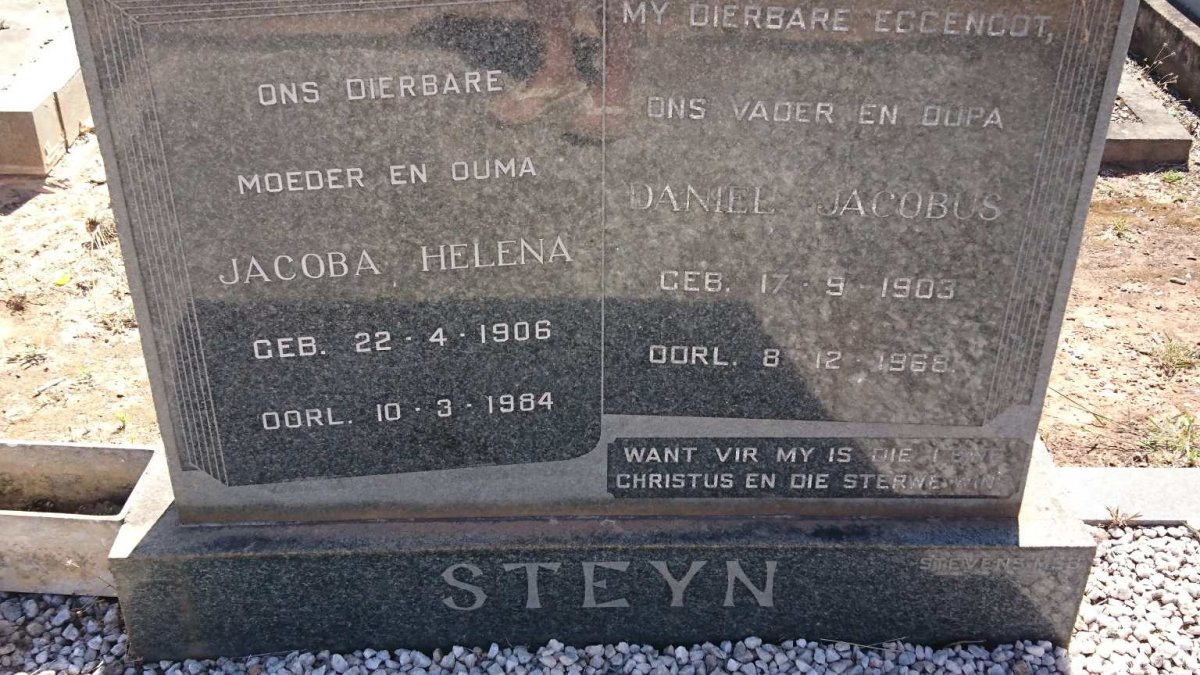 STEYN Daniel Jacobus 1903-1968 &amp; Jacoba Helena 1906-1984