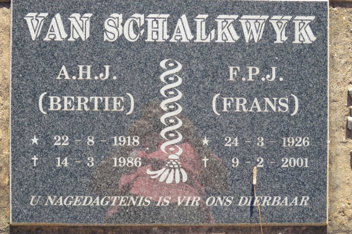 SCHALKWYK A.H.J., van 1918-1986 &amp; F.P.J. 1926-2001