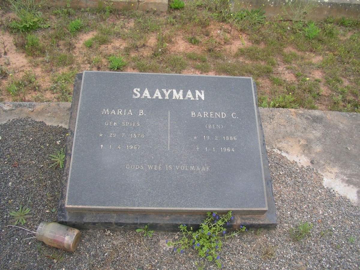 SAAYMAN Barend C. 1886-1964 &amp; Maria B. SPIES 1876-1967