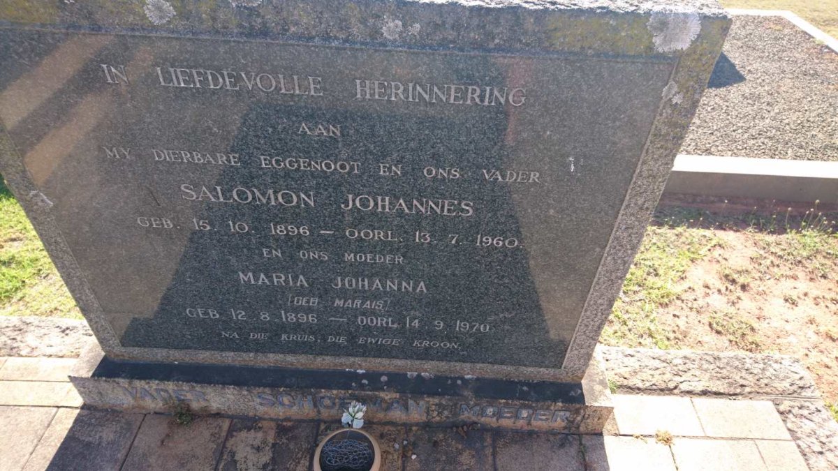 SCHOEMAN Salomon Johannes 1896-1960 &amp; Maria Johanna MARAIS 1896-1970