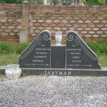 SAAYMAN Karel Pieter 1934-1981 &amp; Elizabeth Lodewica 1911-1981
