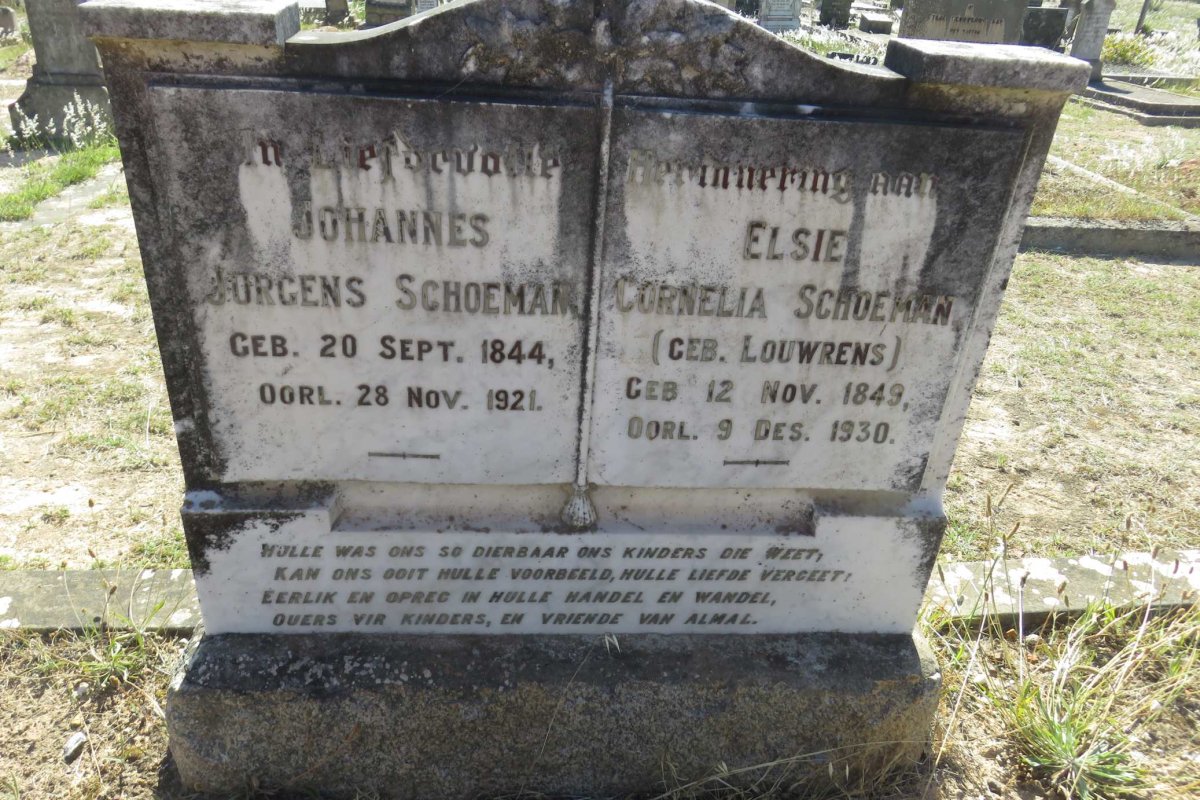 SCHOEMAN Johannes Jurgens 1844-1921 &amp; Elsie Cornelia LOUWRENS 1849-1930