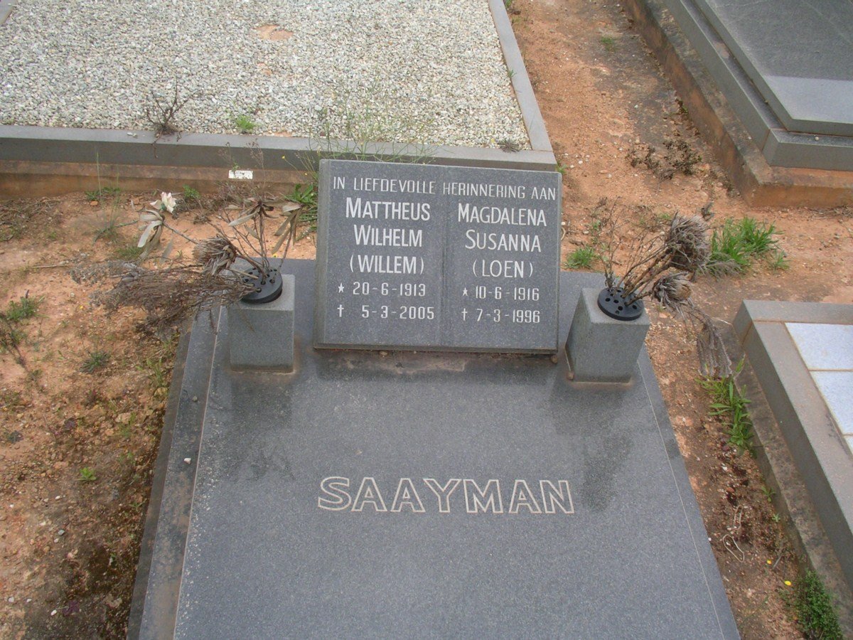 SAAYMAN Mattheus Wilhelm 1913-2005 &amp; Magdalena Susanna 1916-1996