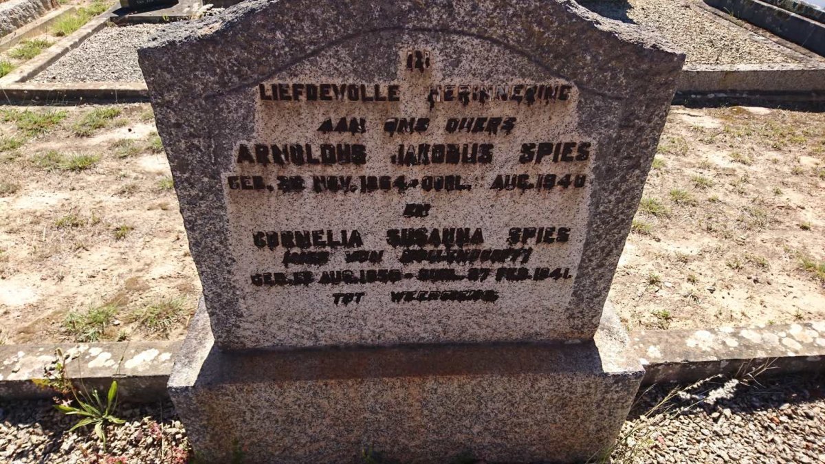SPIES Arnoldus Jakobus 1864-1940 &amp; Cornelia Susanna VAN MOLLENDORFF 1858-1941