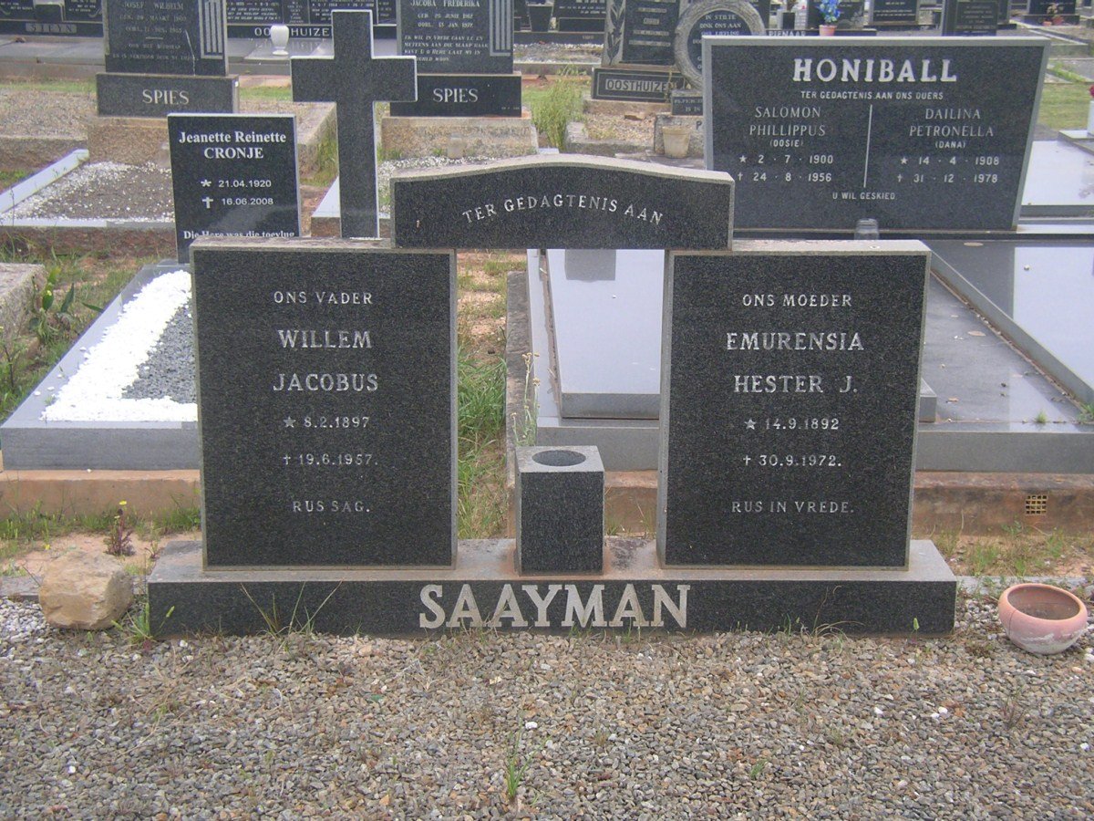 SAAYMAN Willem Jacobus 1897-1957 &amp; Emurensia Hester J. 1892-1972