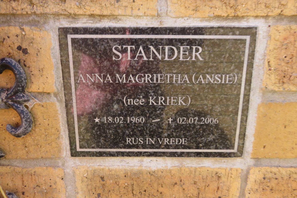 STANDER Anna Magrietha nee KRIEK 1960-2006