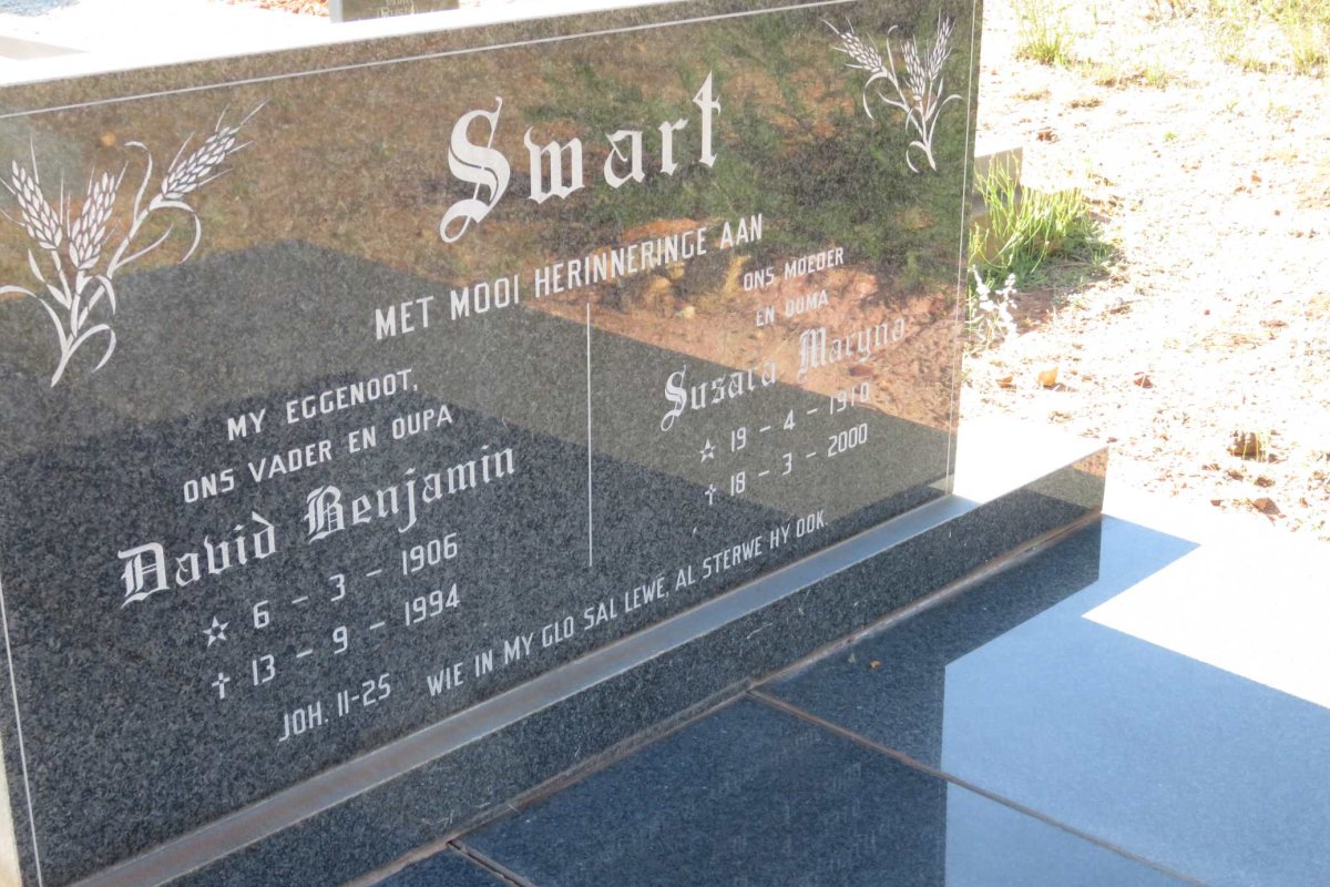 SWART David Benjamin 1906-1994 &amp; Susara Maryna 1910-2000