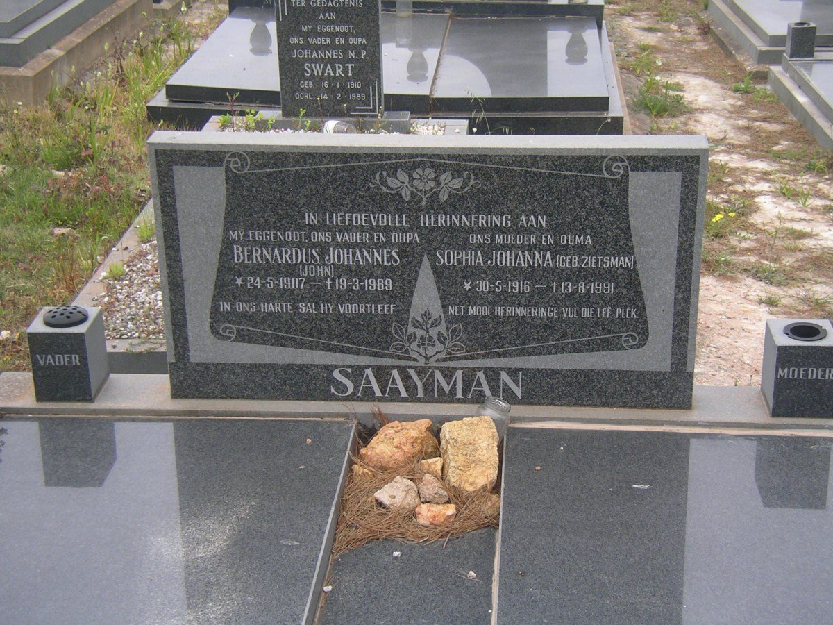 SAAYMAN Bernardus Johannes 1907-1989 &amp; Sophia Johanna ZIETSMAN 1916-1991