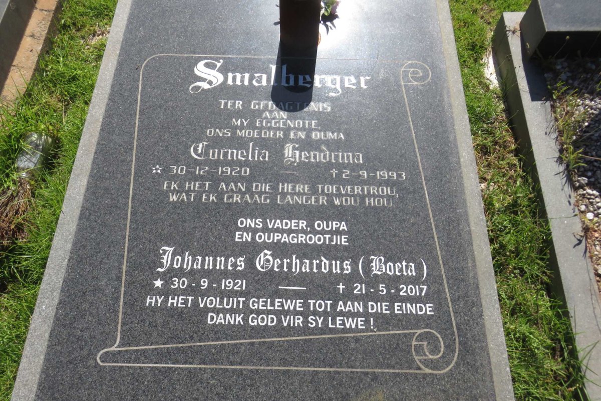 SMALBERGER Johannes Gerhardus 1921-2017 &amp; Cornelia Hendrina 1920-1993