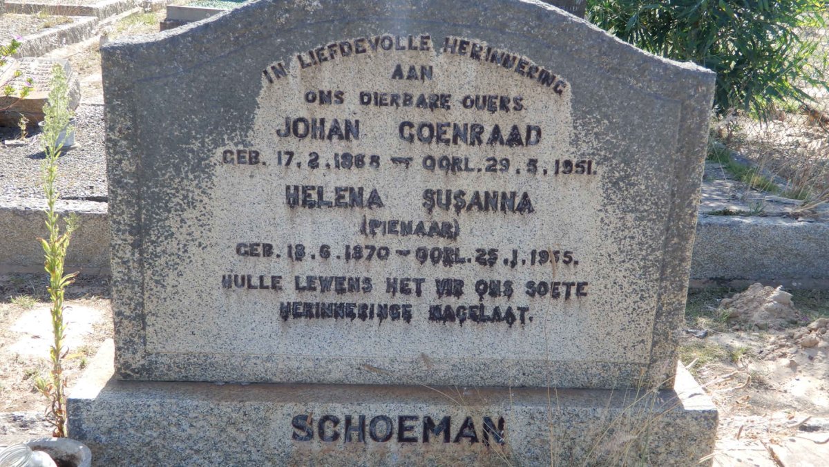 SCHOEMAN Johan Coenraad 1868-1951 &amp; Helena Susanna PIENAAR 1870-1955