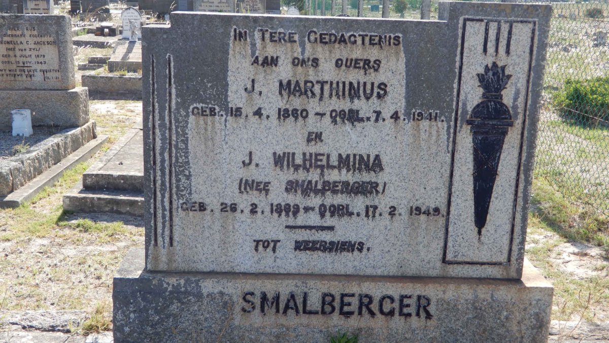 SMALBERGER J. Marthinus 1860-1941 &amp; J. Wilhelmina SMALBERGER 1869-1949