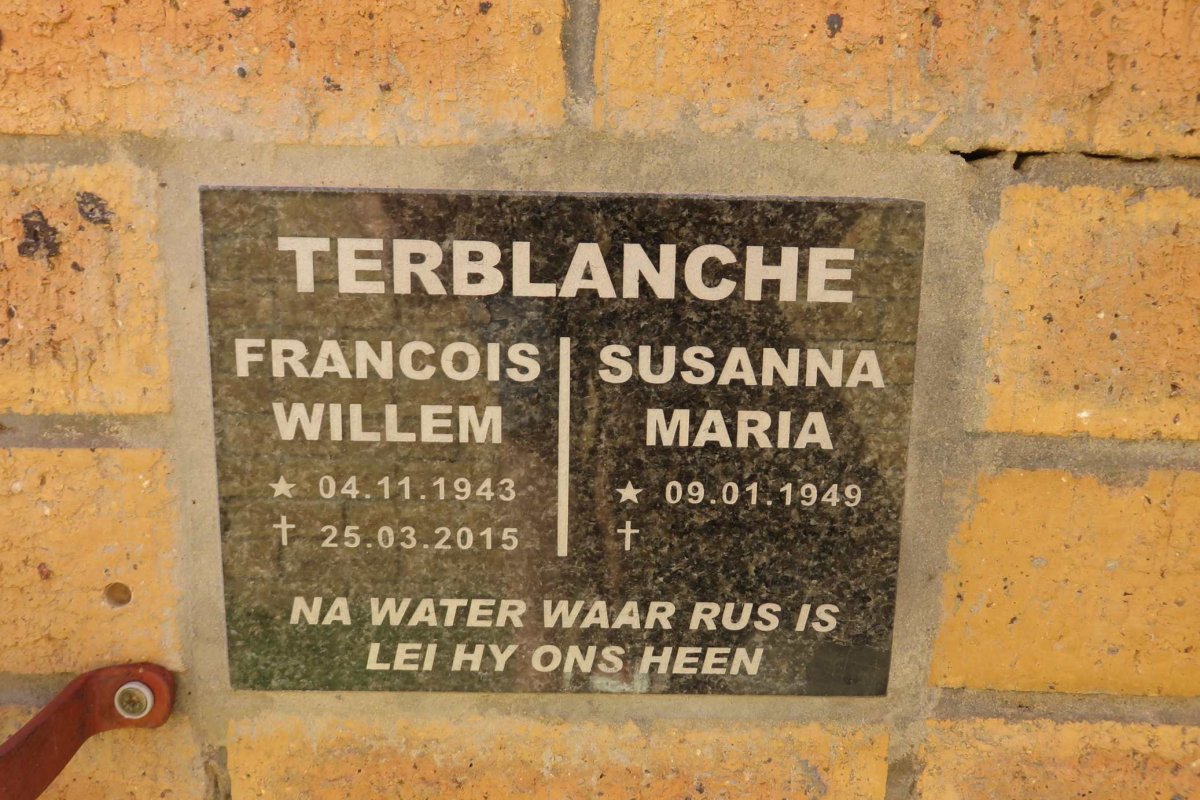 TERBLANCHE Francois Willem 1943-2015 &amp; Susanna Maria 1949-