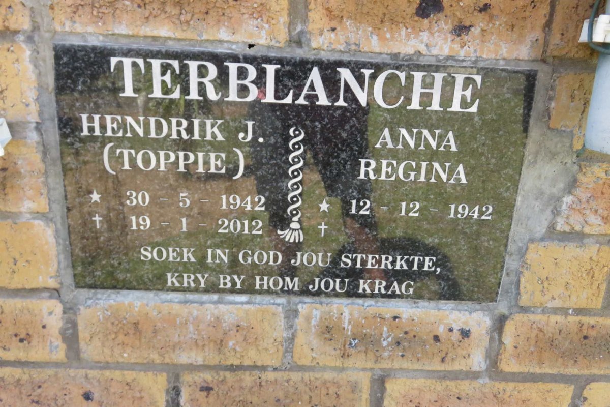 TERBLANCHE Hendrik J. 1942-2012 &amp; Anna Regina 1942-
