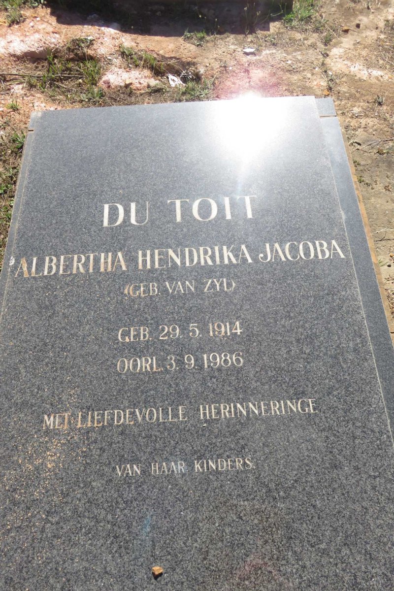 TOIT Albertha Hendrika Jacoba, du nee VAN ZYL 1914-1986