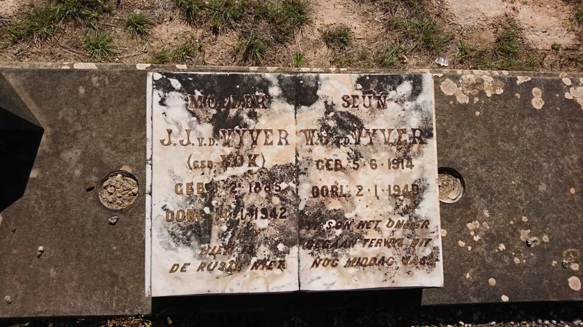 VYVER J.J., v.d. nee KOK 1885-1942 :: V.D. VYVER W.J. 1914-1949