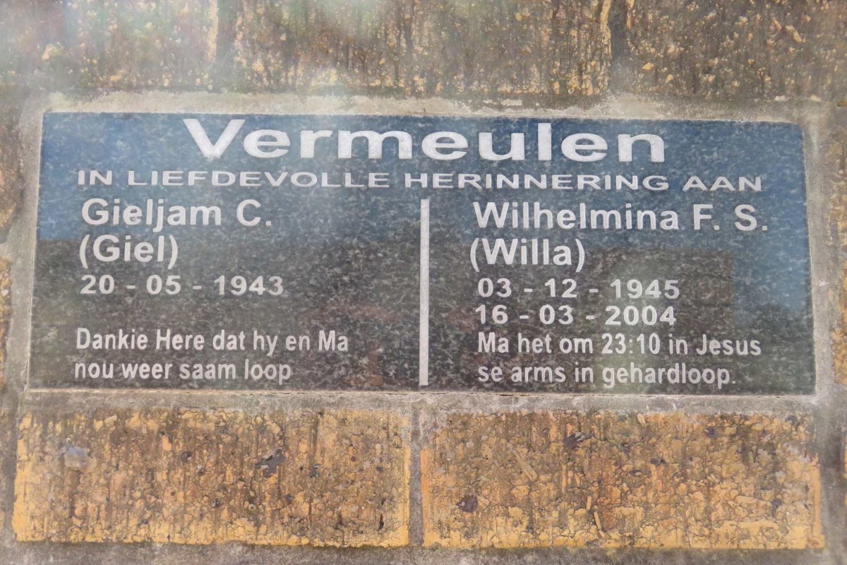 VERMEULEN Gieljam C. 1943- &amp; Wilhelmina F.S. 1945-2004