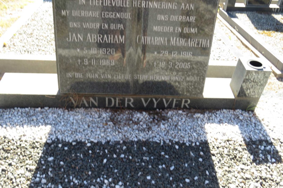 VYVER Jan Abraham, van der 1920-1989 &amp; Catharina Margaretha 1916-2005