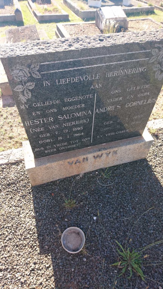 WYK Andries Cornelius, van 1899-1980 &amp; Hester Salomina VAN NIEKERK 1895-1964