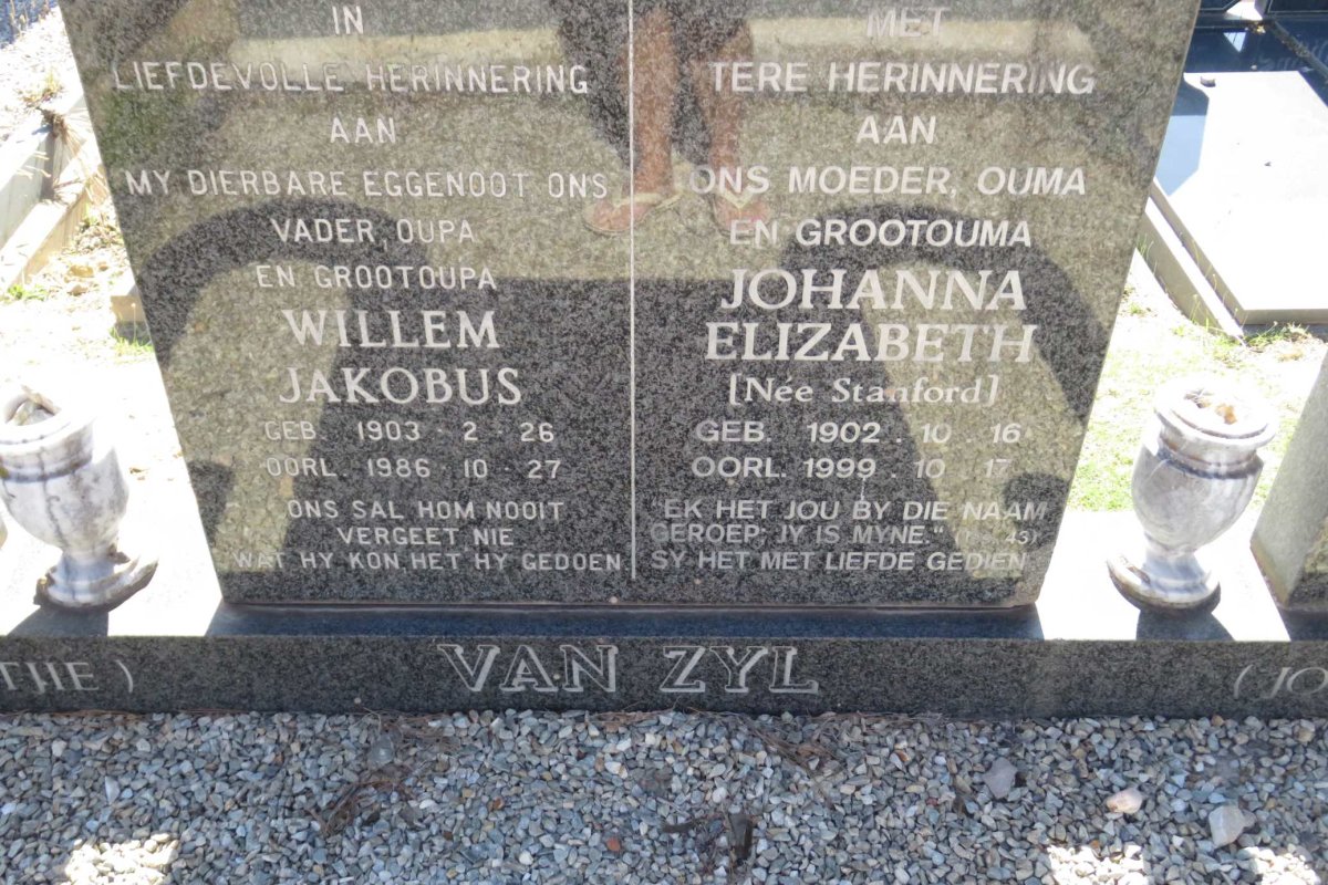 ZYL Willem Jakobus, van 1903-1986 &amp; Johanna Elizabeth STANFORD 1902-1999