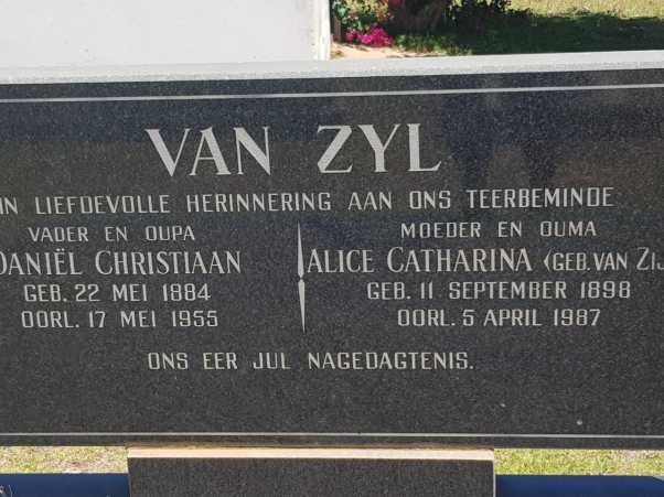 ZYL Daniel Christiaan, van 1884-1955 &amp; Alice Catharina VAN ZYL 1898-1987
