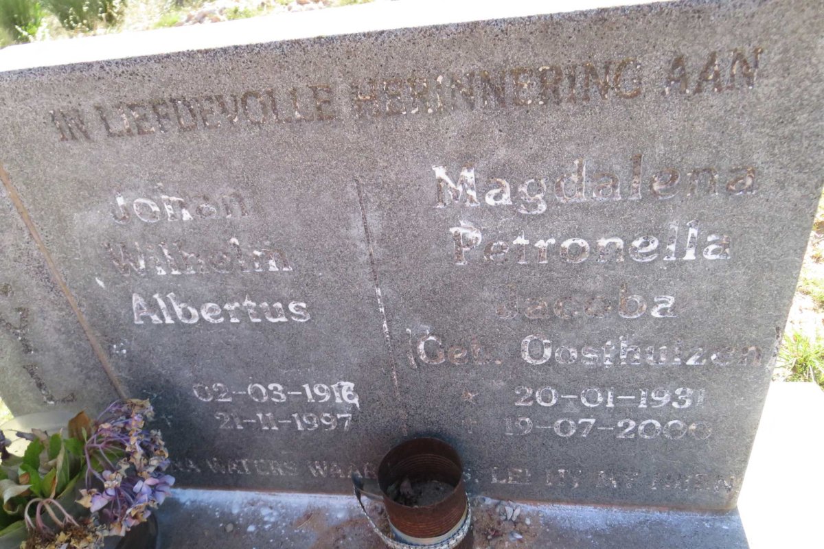 ZYL Johan Wilhelm Albertus, van 1916-1997 &amp; Magdalena Petronella Jacoba OOSTHUIZEN 1931-2000